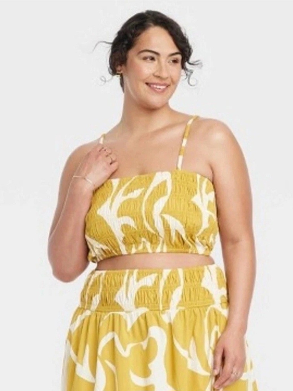 Slim Fit Smocked Tiny Top - A New Day Yellow/Cream - XXL